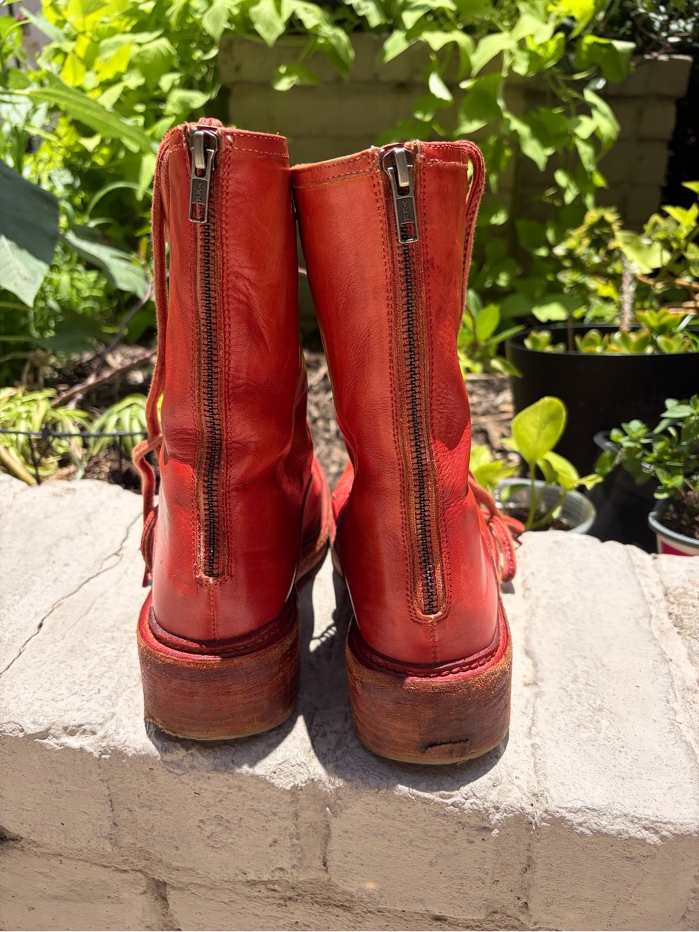 Free People Santa Fe Lace Up Combat Boots Red Leather EU 40 US 9 - Picture 3 of 8